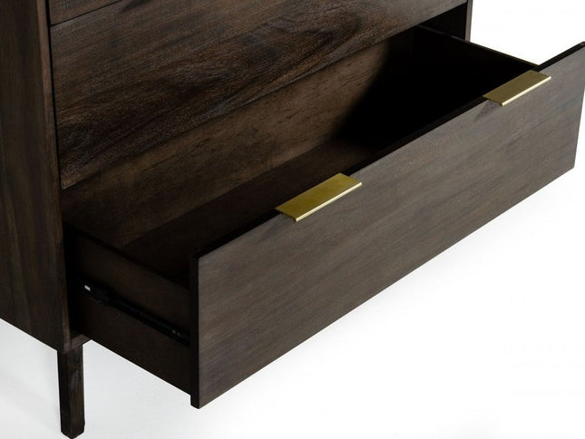 39" Dark Acacia Solid Wood Five Drawer Dresser