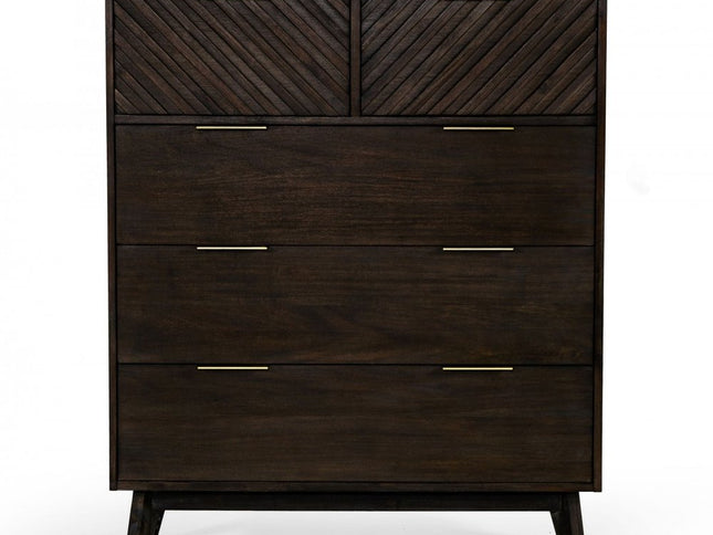 39" Dark Acacia Solid Wood Five Drawer Dresser