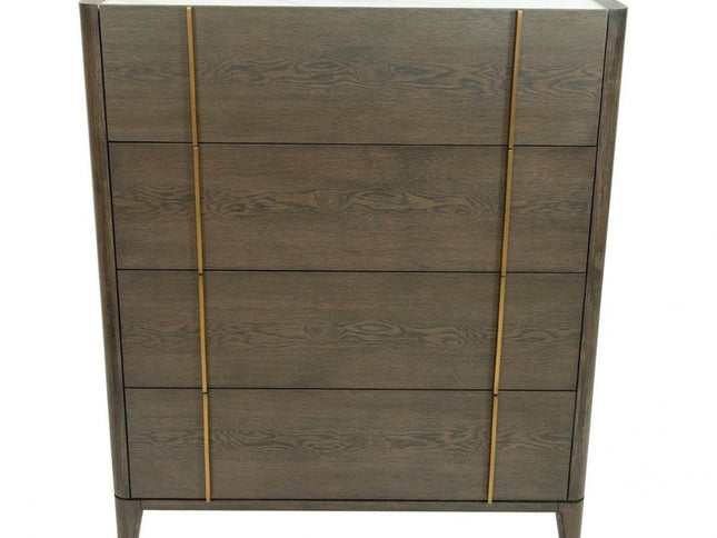 39" Dark Brown and gold Solid Wood Four Drawer Dresser