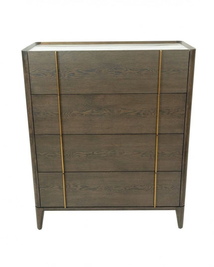 39" Dark Brown and gold Solid Wood Four Drawer Dresser