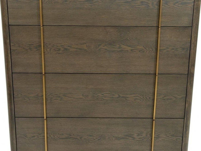 39" Dark Brown and gold Solid Wood Four Drawer Dresser