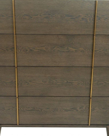 39" Dark Brown and gold Solid Wood Four Drawer Dresser