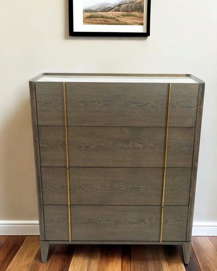39" Dark Brown and gold Solid Wood Four Drawer Dresser