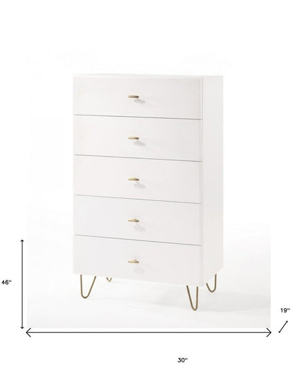 30" White Manufactured Wood Five Drawer Chest