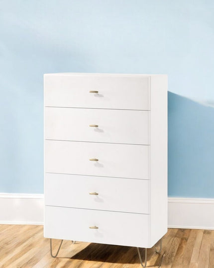 30" White Manufactured Wood Five Drawer Chest