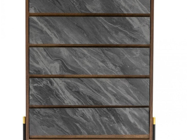 63" Walnut And Grey Faux Marble Wood Six Drawer Double Dresser