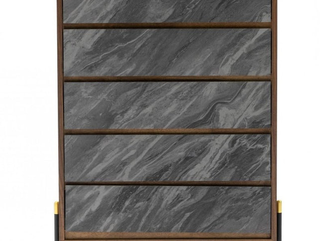 63" Walnut And Grey Faux Marble Wood Six Drawer Double Dresser