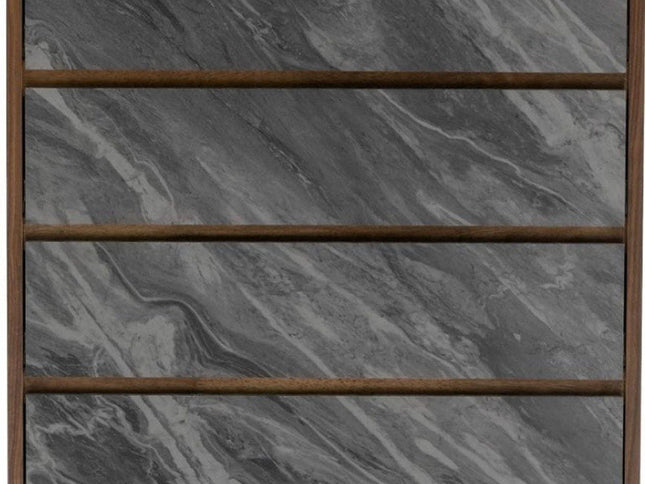 63" Walnut And Grey Faux Marble Wood Six Drawer Double Dresser