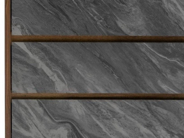 63" Walnut And Grey Faux Marble Wood Six Drawer Double Dresser