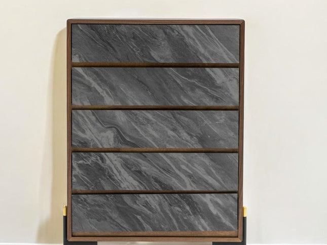 63" Walnut And Grey Faux Marble Wood Six Drawer Double Dresser