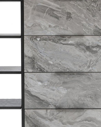 63" Grey Faux Marble and Black Wood Six Drawer Double Dresser