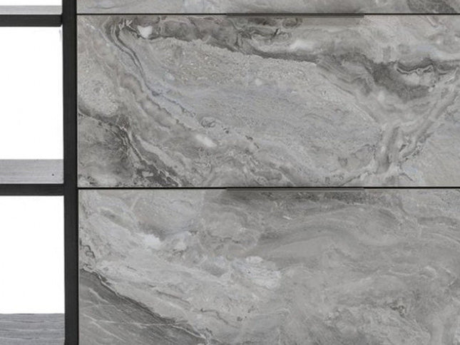 63" Grey Faux Marble and Black Wood Six Drawer Double Dresser