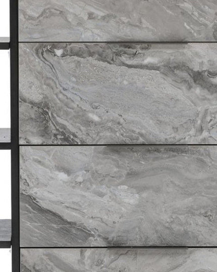 63" Grey Faux Marble and Black Wood Six Drawer Double Dresser