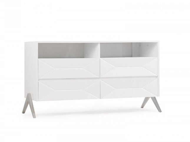 61" White Manufactured Wood Four Drawer Double Dresser