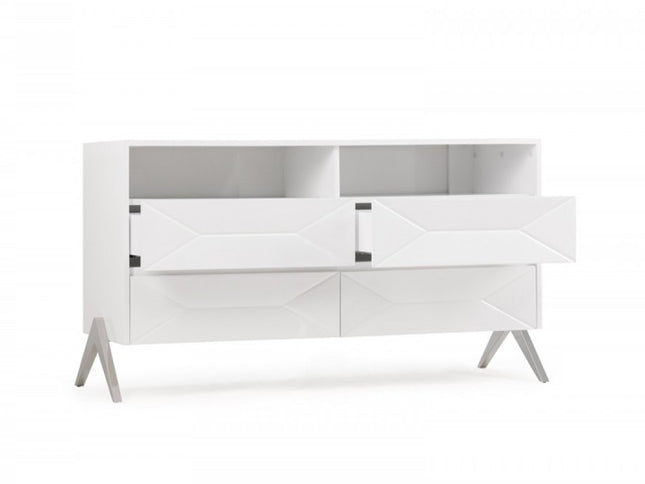 61" White Manufactured Wood Four Drawer Double Dresser