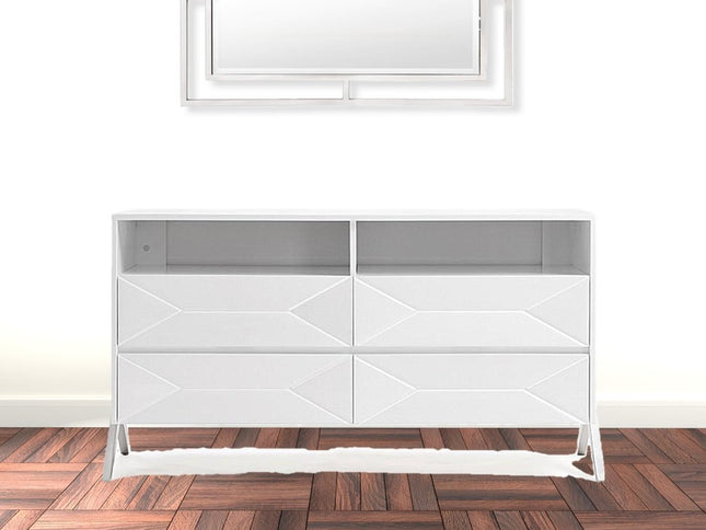 61" White Manufactured Wood Four Drawer Double Dresser