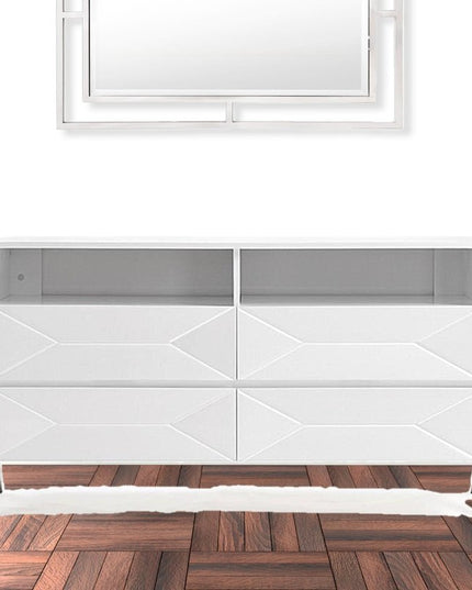 61" White Manufactured Wood Four Drawer Double Dresser