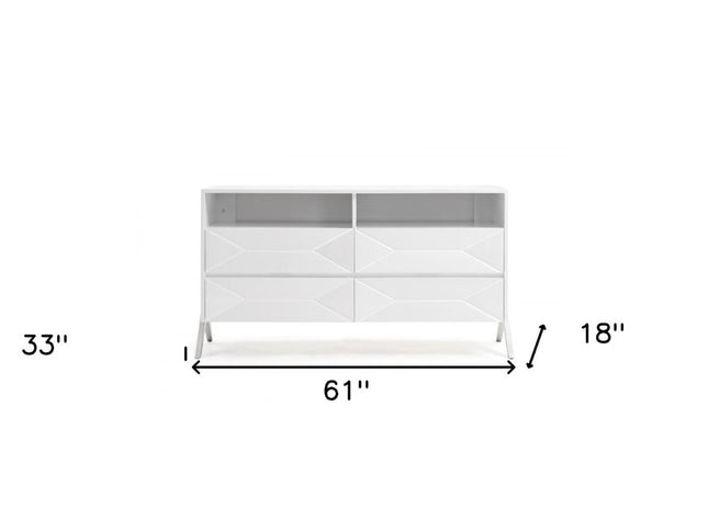 61" White Manufactured Wood Four Drawer Double Dresser