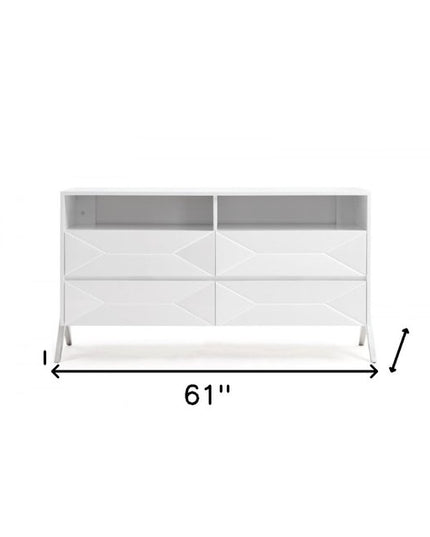 61" White Manufactured Wood Four Drawer Double Dresser