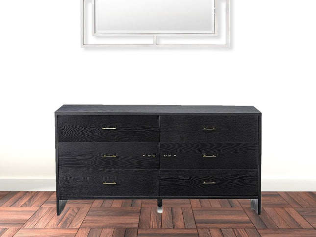 59" Grey Ash Manufactured Wood Six Drawer Double Dresser