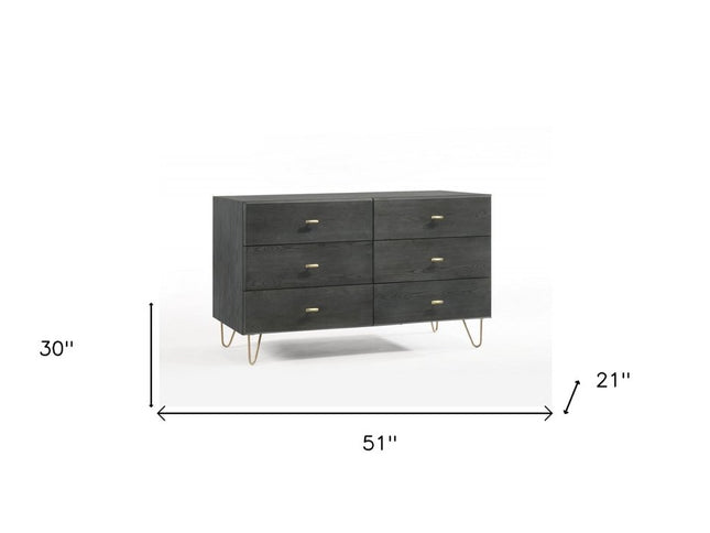 51" Grey Manufactured Wood Six Drawer Double Dresser