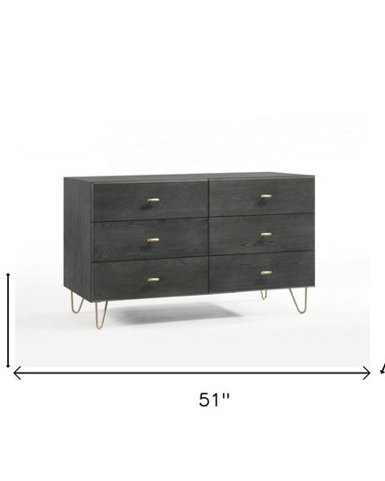 51" Grey Manufactured Wood Six Drawer Double Dresser