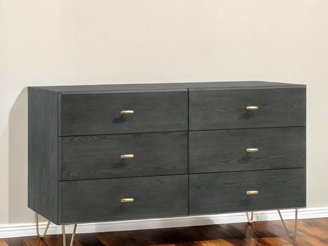 51" Grey Manufactured Wood Six Drawer Double Dresser