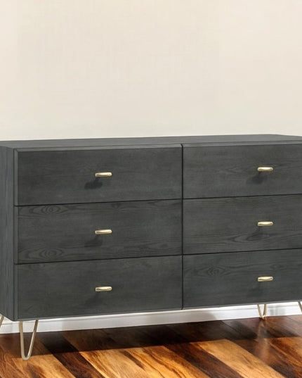 51" Grey Manufactured Wood Six Drawer Double Dresser