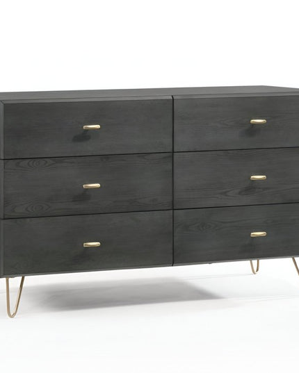 51" Grey Manufactured Wood Six Drawer Double Dresser