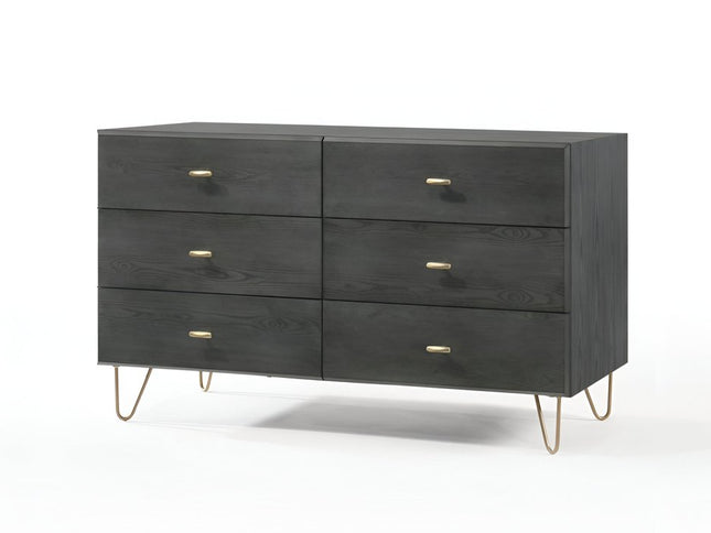 51" Grey Manufactured Wood Six Drawer Double Dresser