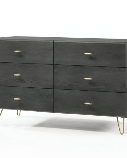 51" Grey Manufactured Wood Six Drawer Double Dresser