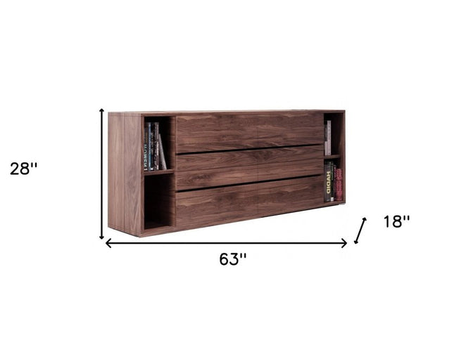 63" Walnut Solid Wood Six Drawer Double Dresser
