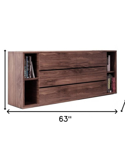63" Walnut Solid Wood Six Drawer Double Dresser