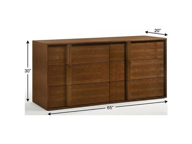 65" Walnut Solid Wood Six Drawer Double Dresser