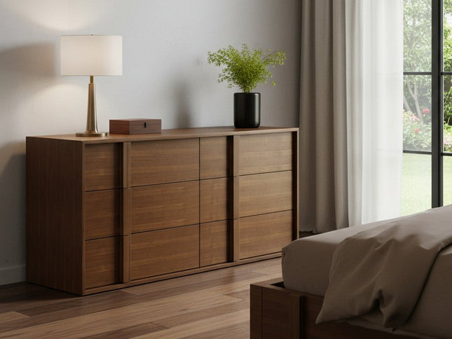 65" Walnut Solid Wood Six Drawer Double Dresser