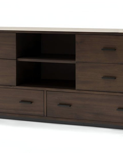 63" Walnut Six Drawer Double Dresser