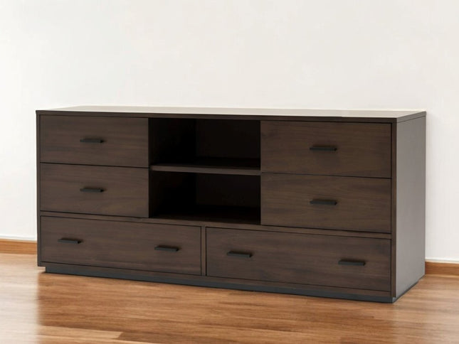 63" Walnut Six Drawer Double Dresser