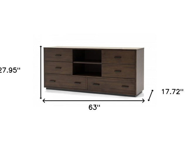 63" Walnut Six Drawer Double Dresser
