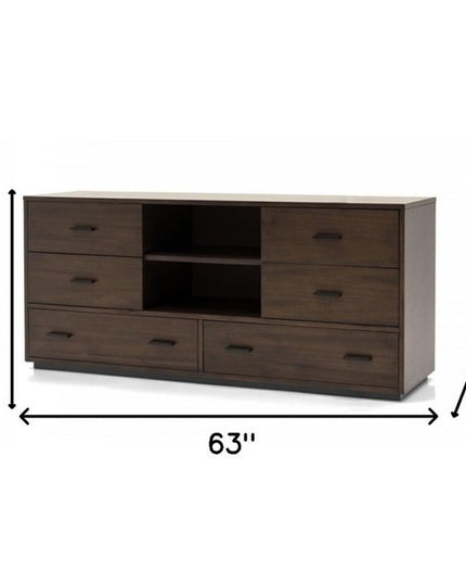 63" Walnut Six Drawer Double Dresser