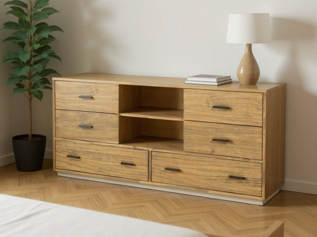 63" Walnut Six Drawer Combo Dresser