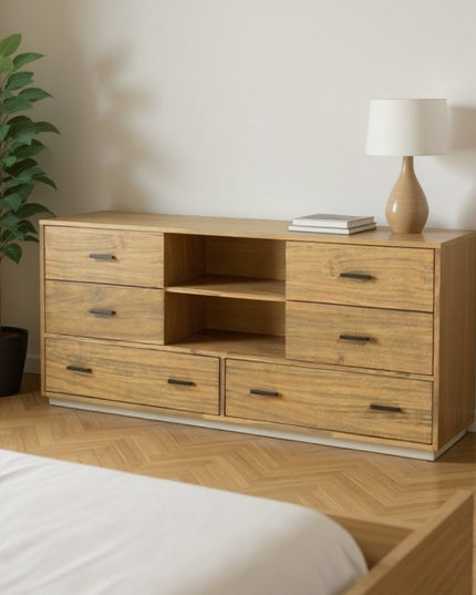 63" Walnut Six Drawer Combo Dresser