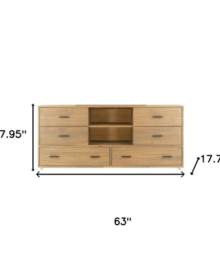 63" Walnut Six Drawer Combo Dresser