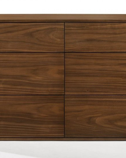 59" Walnut Solid Wood Six Drawer Double Dresser