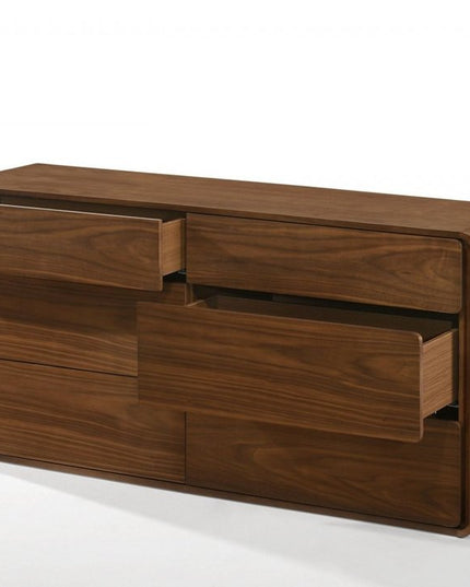 59" Walnut Solid Wood Six Drawer Double Dresser