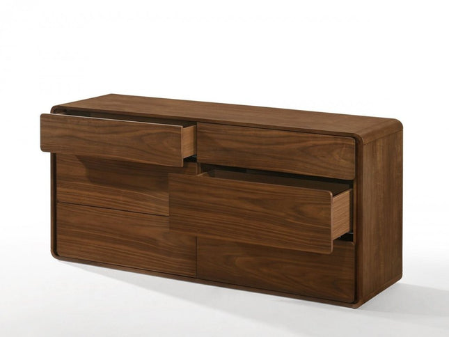 59" Walnut Solid Wood Six Drawer Double Dresser