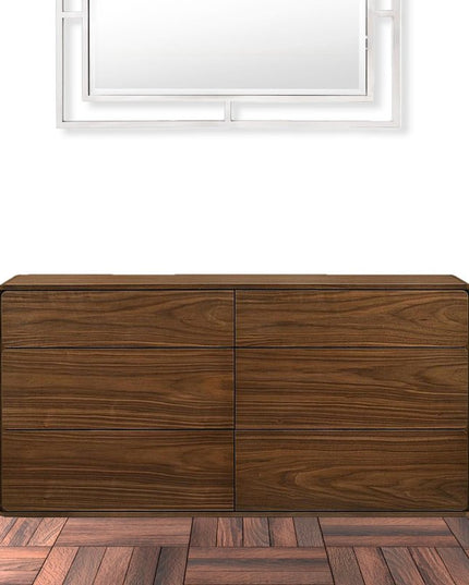 59" Walnut Solid Wood Six Drawer Double Dresser