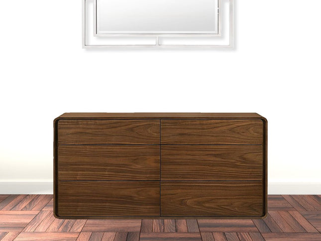 59" Walnut Solid Wood Six Drawer Double Dresser