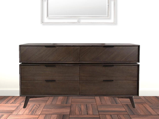 65" Acacia Solid Wood Six Drawer Double Dresser