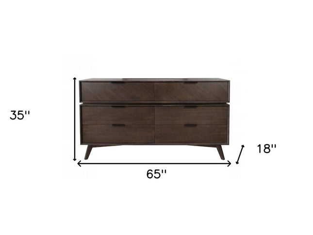 65" Acacia Solid Wood Six Drawer Double Dresser