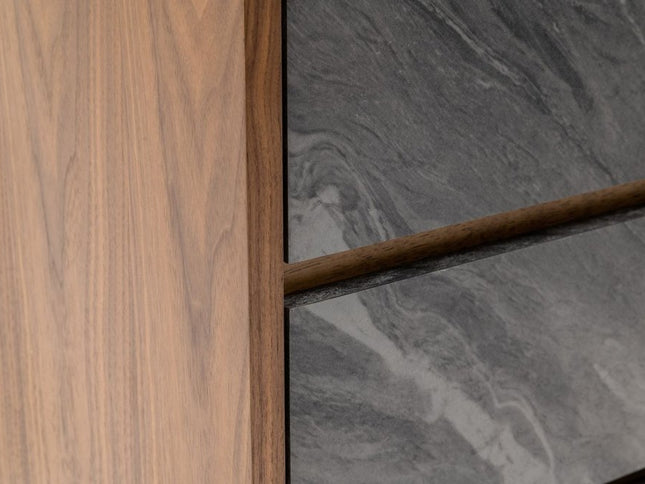 30" Walnut And Grey Manufactured Wood Five Drawer Chest